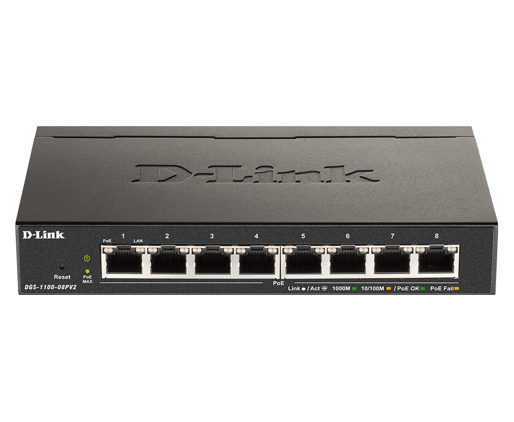 8 port 10/100/1000Mbps PoE Easy Smart green switch, 64W power budget, EU/UK power plug