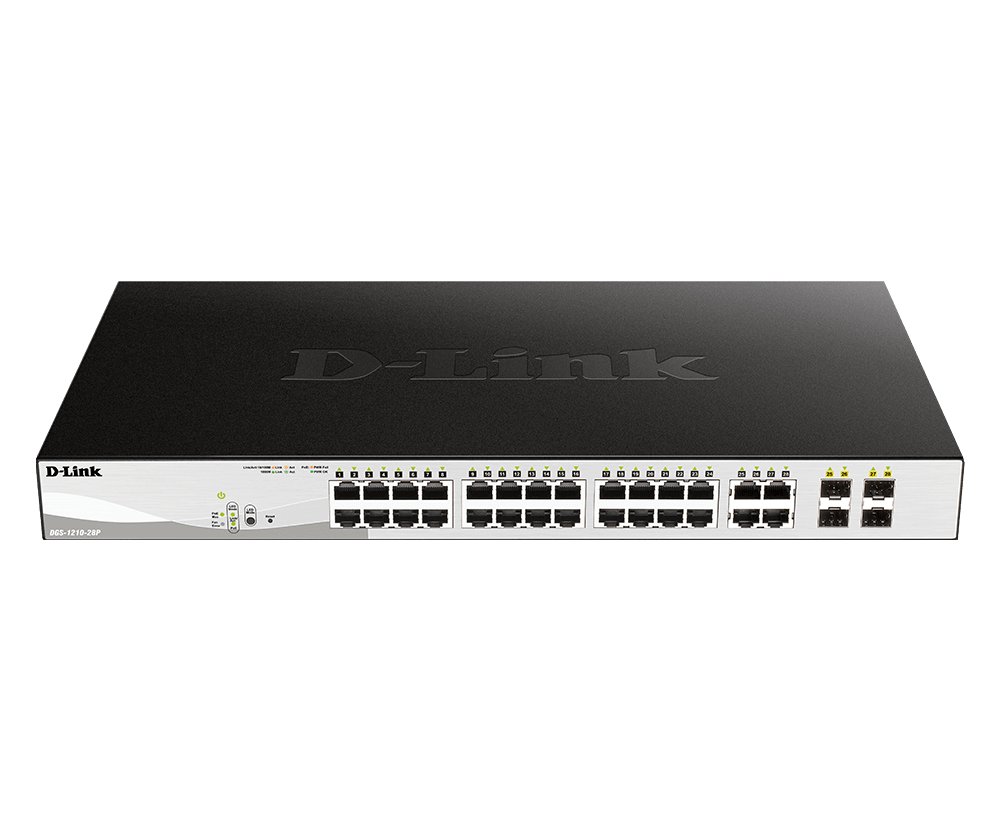 24-Port 10/100/1000BaseT PoE + 4 Combo 1000BaseT/SFP ports Web Smart Switch, 193W PoE budget