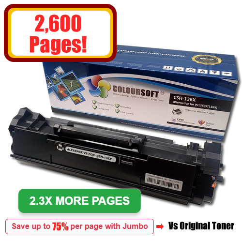 HP 136X (W1360X) Jumbo Toner | ColourSoft Compatible