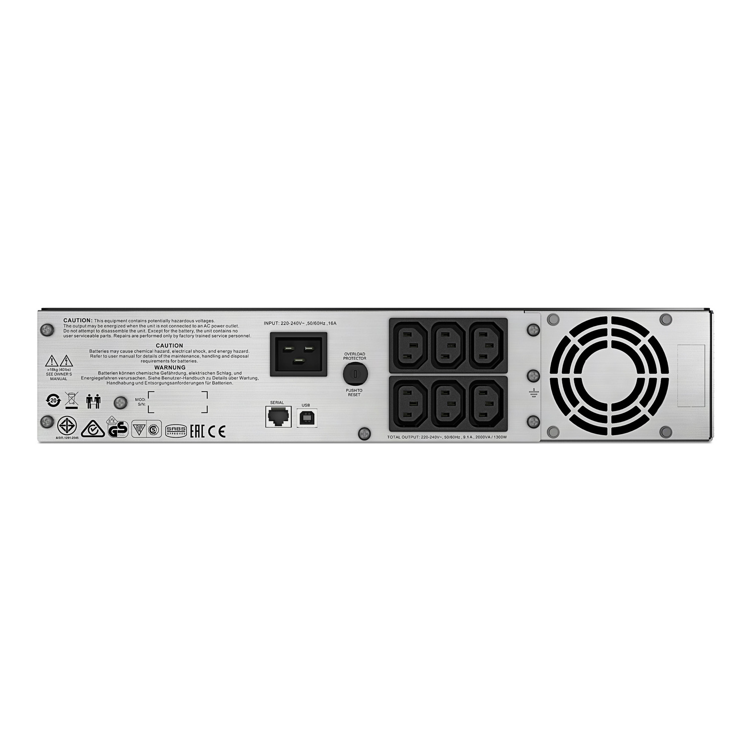 APC Smart-UPS C, Line Interactive, 2000VA, Rackmount 2U, 230V, 6x IEC C13 outlets, USB and Serial communication, AVR, Graphic LCD