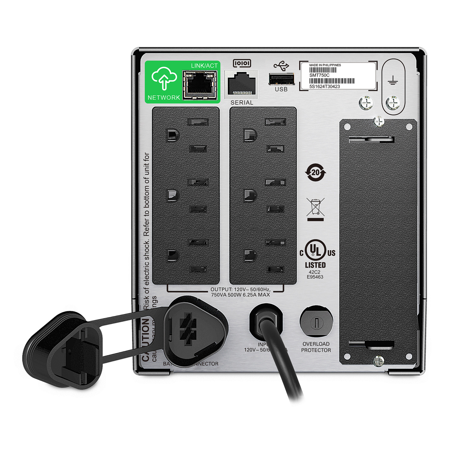 APC Smart-UPS, Line Interactive, 750VA, Tower, 230V, 6x IEC C13 outlets, SmartConnect Port+SmartSlot, AVR, LCD