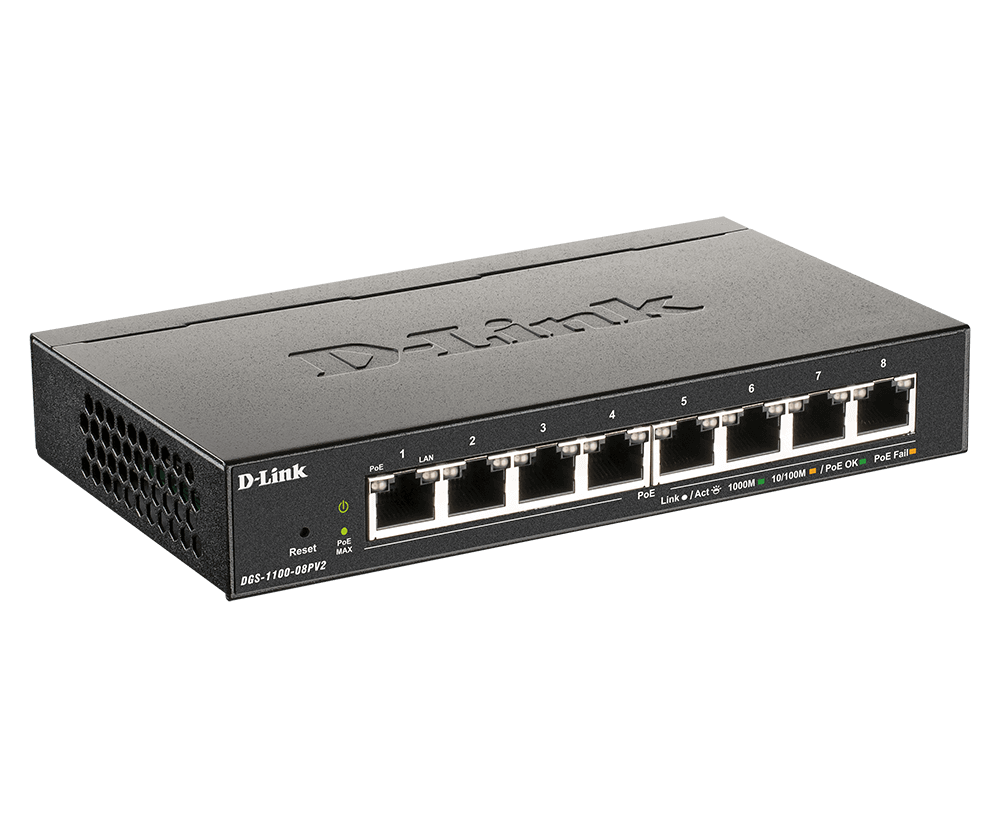 8 port 10/100/1000Mbps PoE Easy Smart green switch, 64W power budget, EU/UK power plug