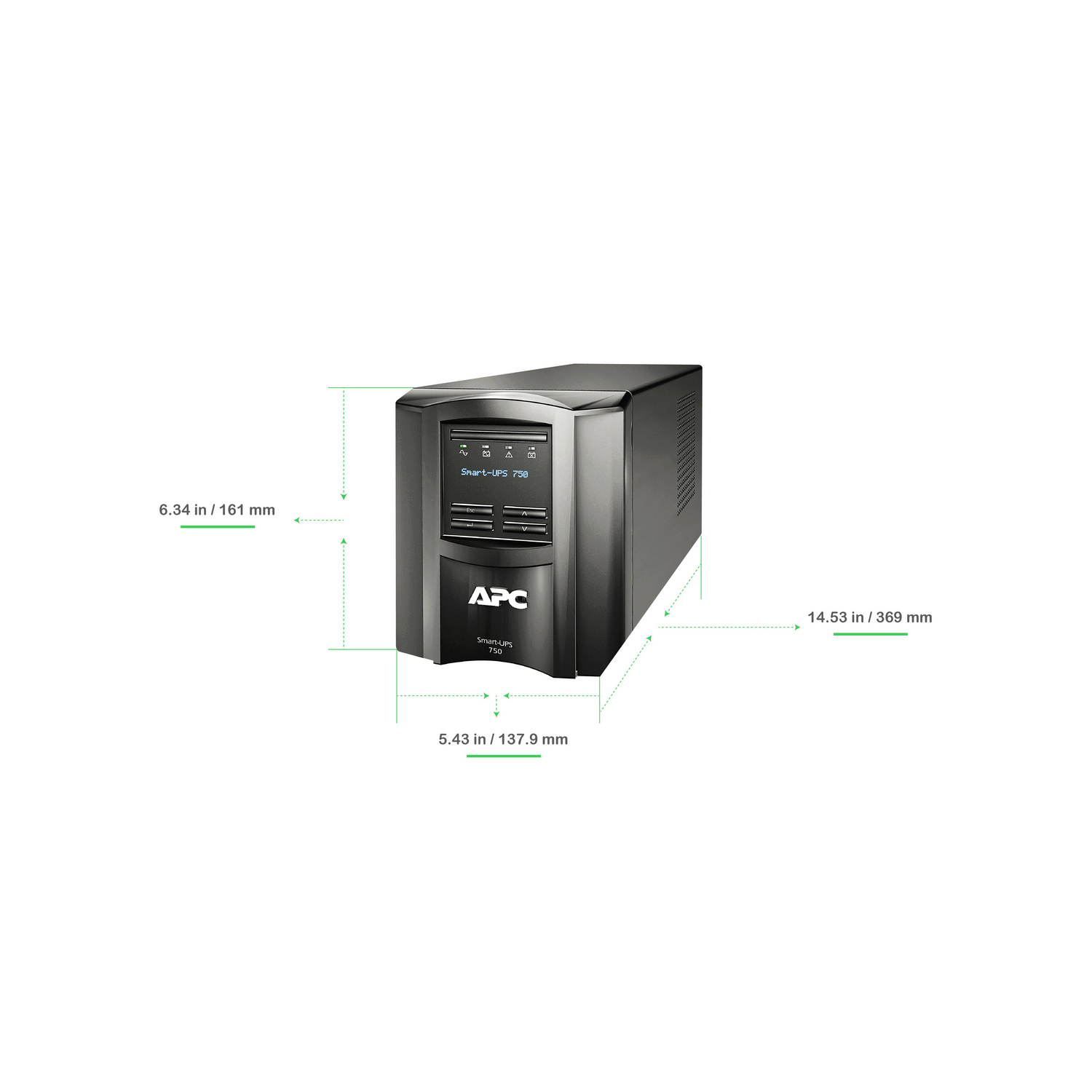 APC Smart-UPS, Line Interactive, 750VA, Tower, 230V, 6x IEC C13 outlets, SmartConnect Port+SmartSlot, AVR, LCD